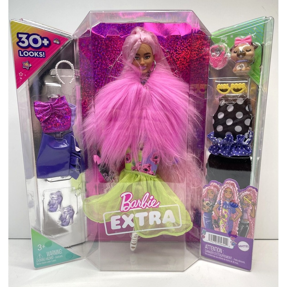 Barbie Extra Deluxe Doll W/ 15+ Accessories & Pet Flexible Joints Pink Hair‎ NEW